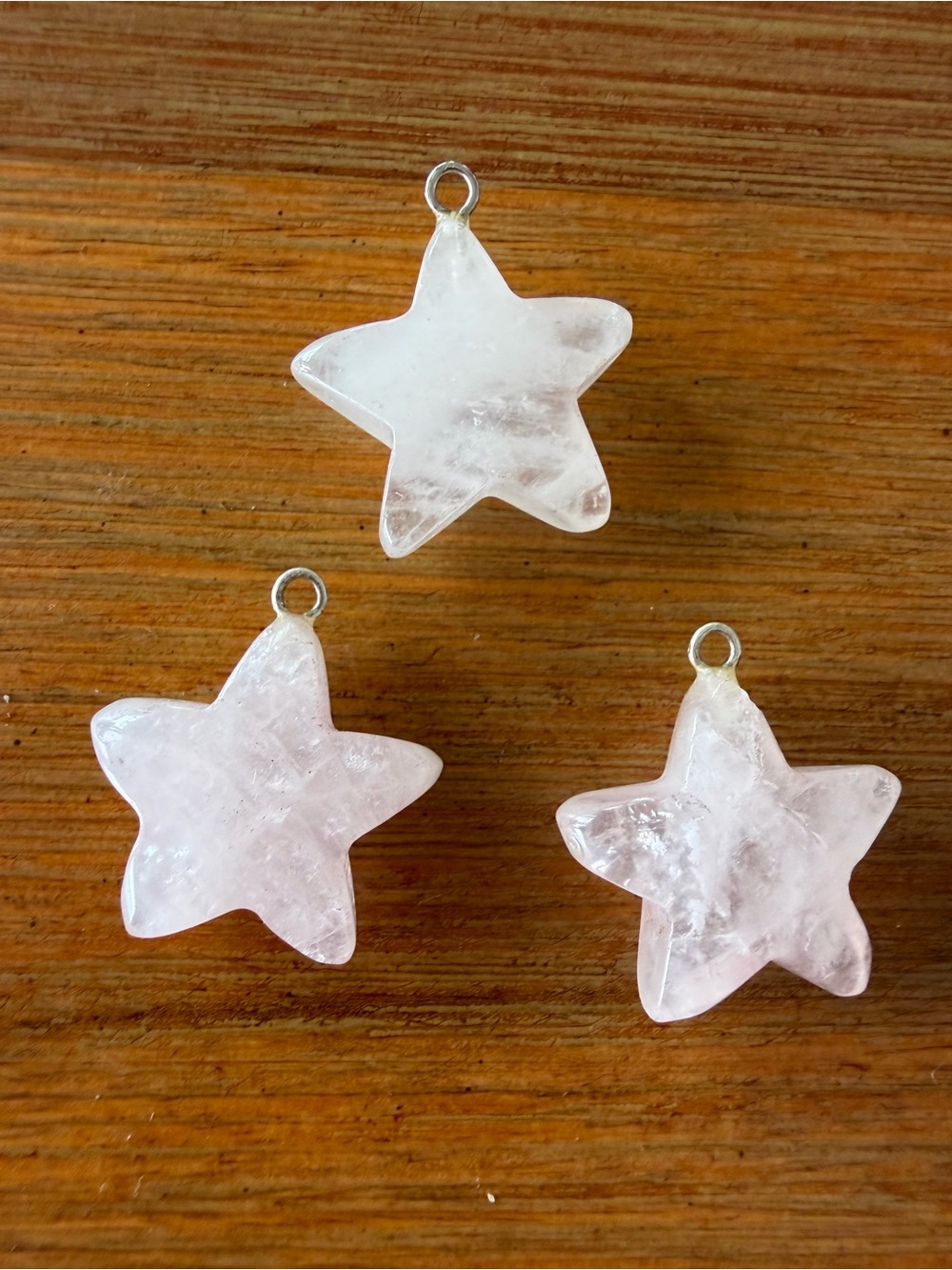 3 Rose Quartz Star Pendants Charms for Jewelry Craft Making